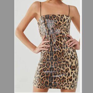 Leopard Print Sequin Mini Dress